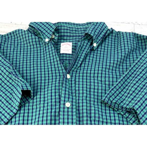 Brooks Brothers Other - Brooks Brothers 346 Shirt Mens Large Green Blue Button Up Gingham Plaid Cotton